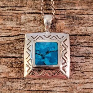 Sterling Chrysocholla Southwestern Design Pendant Necklace